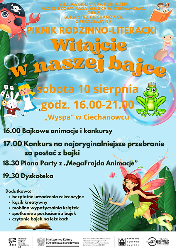 Piknik Rodzinno-Literacki "Witajcie w naszej bajce" - 10 sierpnia na "Wyspie" w Ciechanowcu